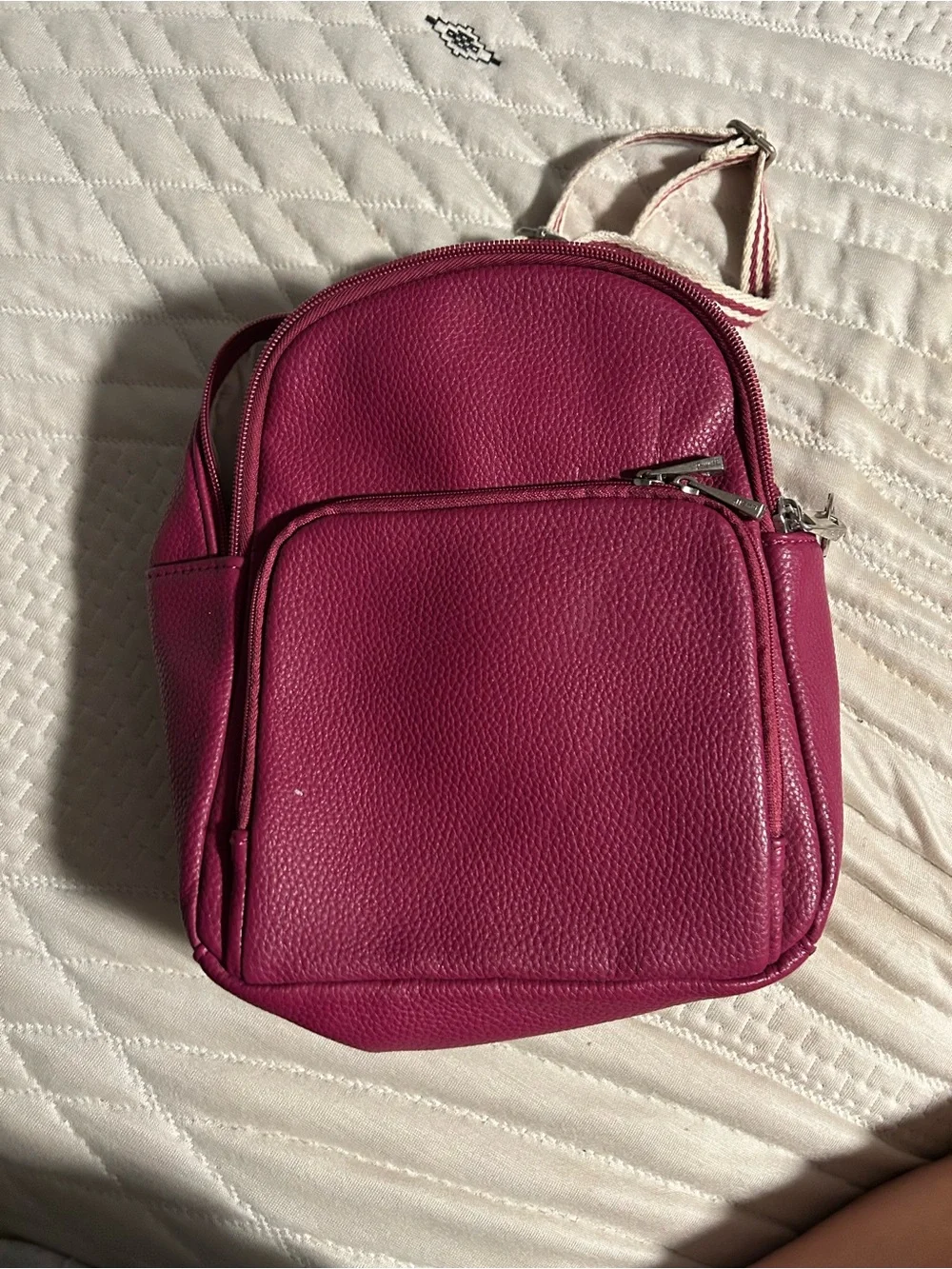 thirty-one Berry-Tone Pebbled Mini Backpack with Striped Straps